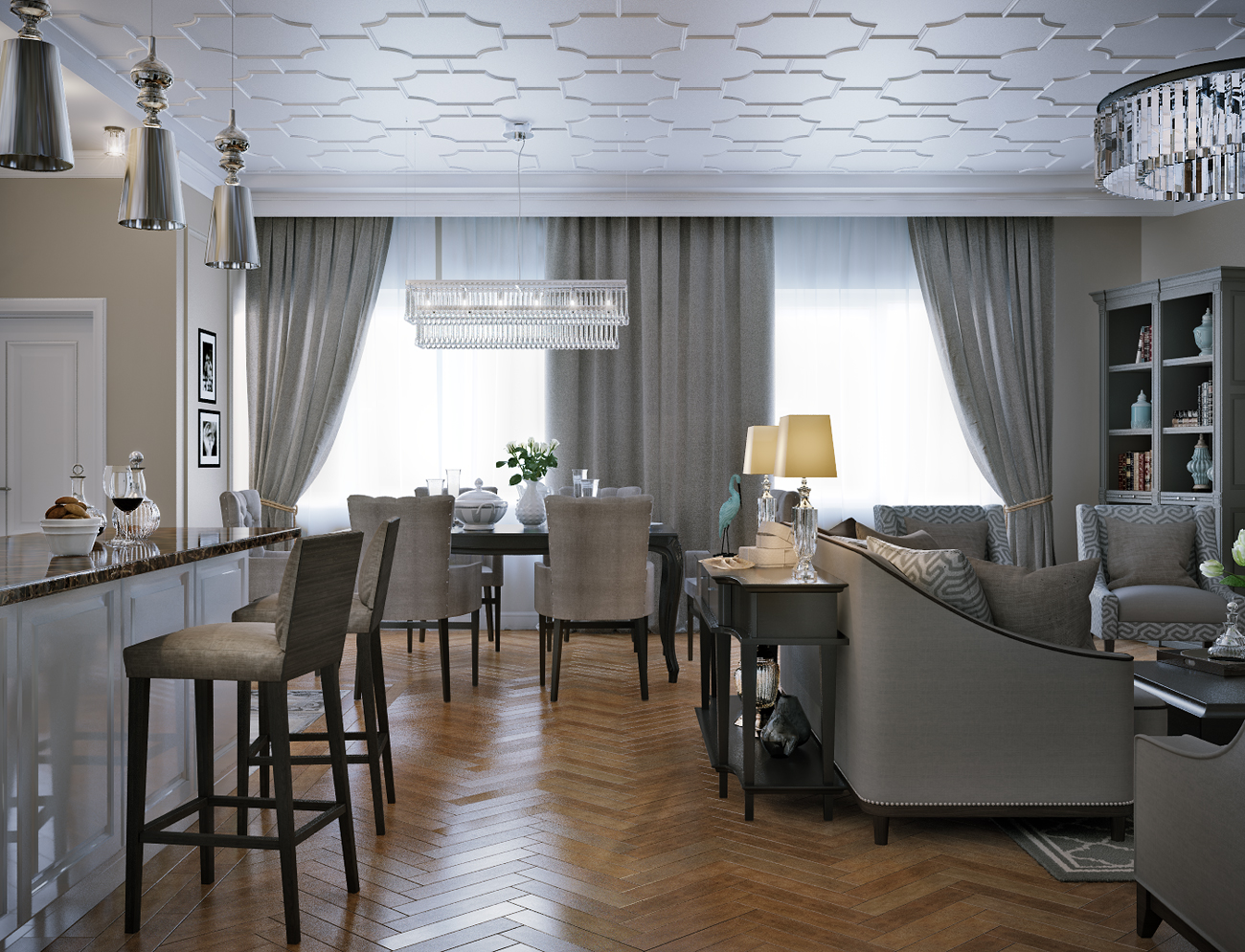 Квартира в ЖК "Александрия", гостиная/столовая/кухня