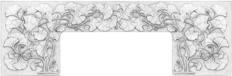 карандаш, эскиз лепнины , модерн *гинкго* 