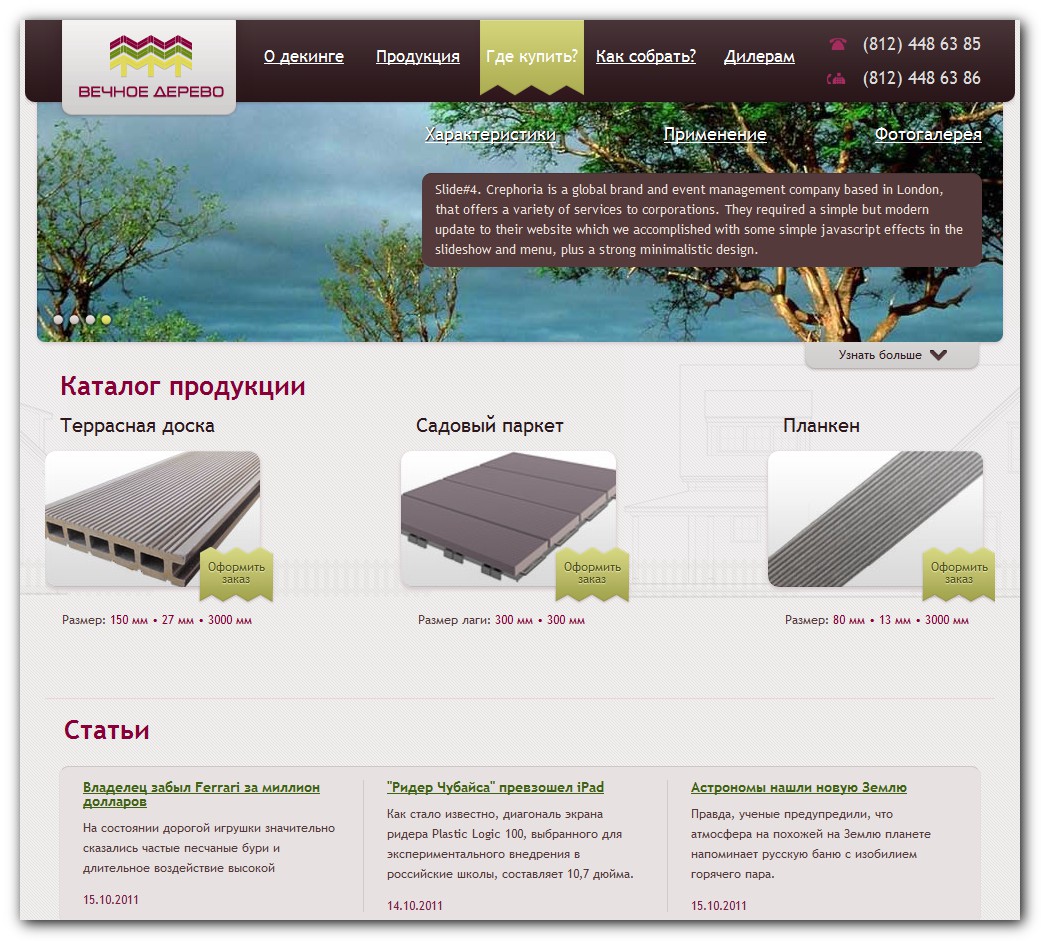 Верстка проекта «VECHNOE DEREVO» – резина